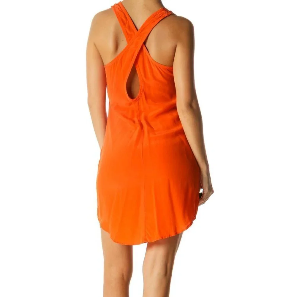 S.Y.L.K Orange Round Neck Racerback 100% Silk Dress - Picture 3 of 3